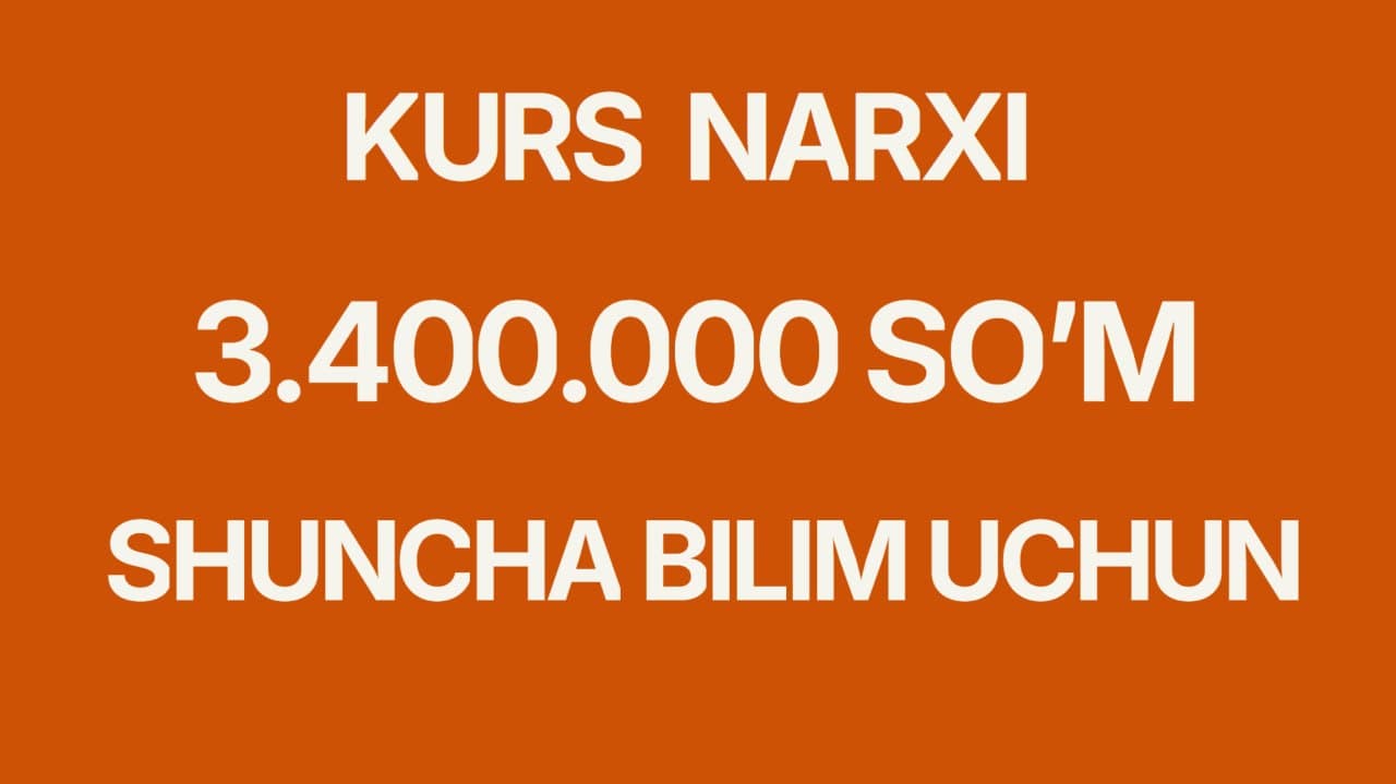 Kurs narxi 3 400 000 so'm